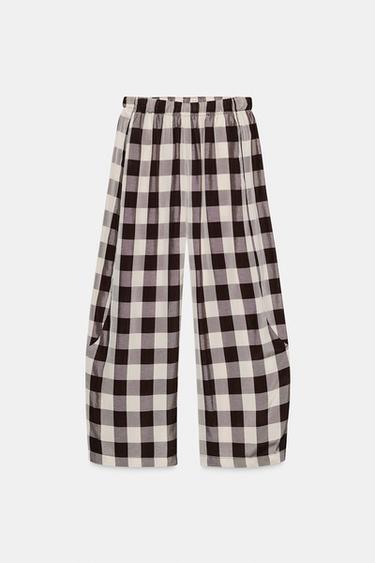 ZW COLLECTION GINGHAM CHECK TROUSERS - Brown / Ecru by Zara - Image 6