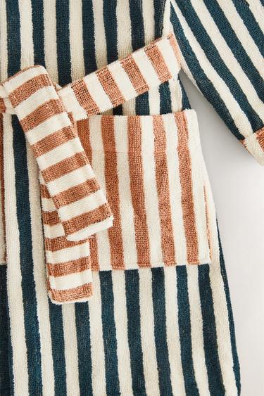 PEIGNOIR ENFANT RAYURES RÉVERSIBLE - Sable / Bleu de Zara - Image 3