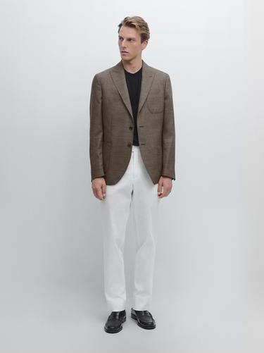 Pantalon slim en coton mélangé - Blanc cassé de Zara - Image 0