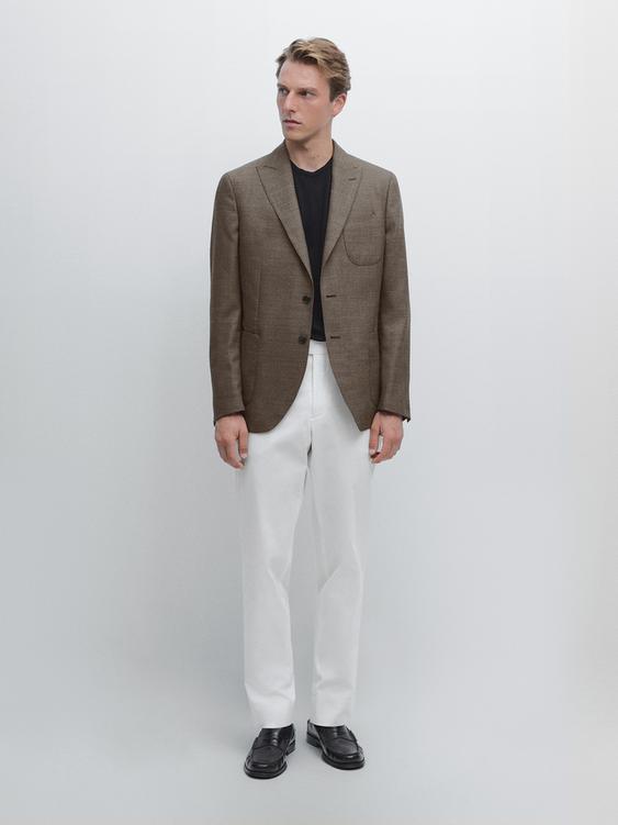 Cotton blend slim fit trousers