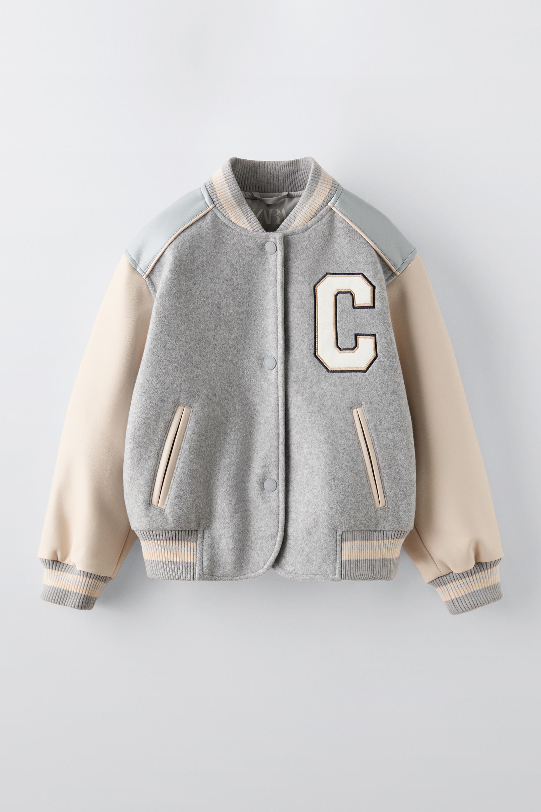 BLOUSON BOMBER VARSITY EN MATIERES VARIEES Gris chine ZARA France