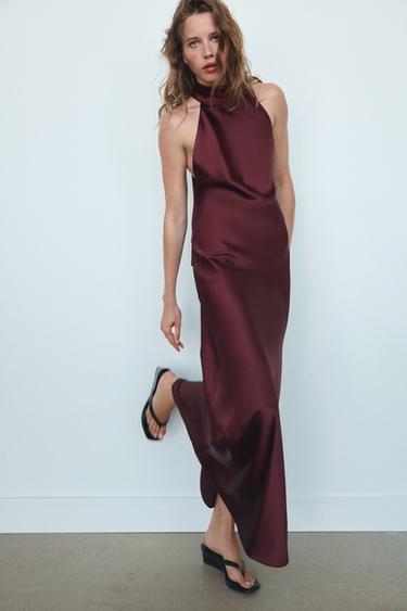 VESTIDO LARGO LAZADA - Granate oscuro de Zara