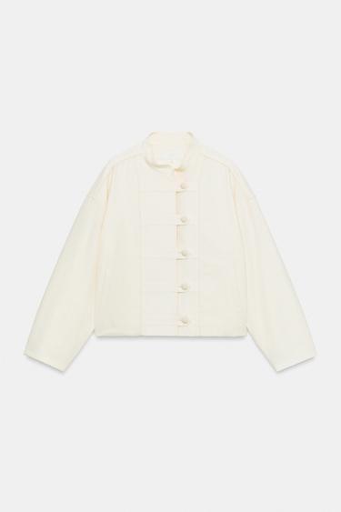 LINEN BLEND JACKET WITH FROG FASTENING - Ecru by Zara - Image 6