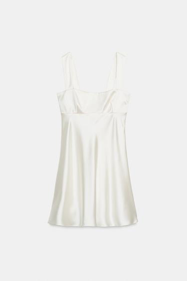 MINI SATIN DRESS WITH TIE DETAIL - Oyster-white by Zara - Image 0