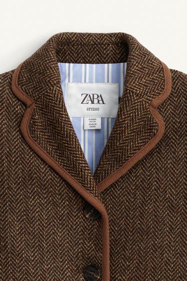 LIMITED EDITION HERRINGBONE WOOL BLAZER - Brown marl by Zara - Image 5