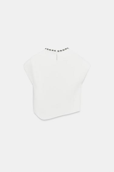 TOP EN MAILLE À BOULES AU COL - Blanc de Zara - Image 6