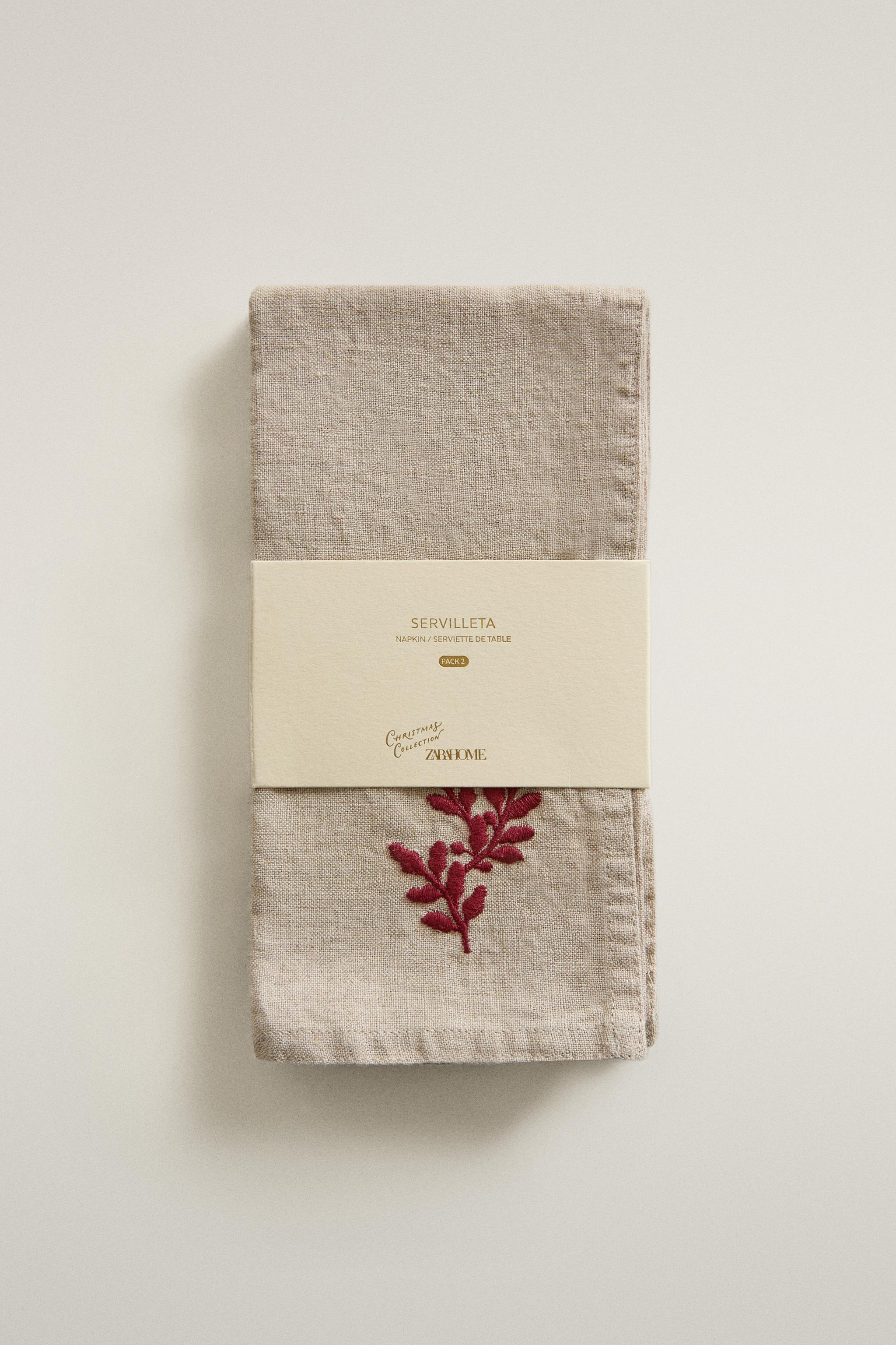 SERVIETTES DE TABLE LIN BRODERIE NOËL (LOT DE 2)