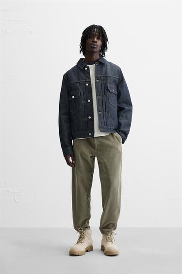 Zara TAPERED CORDUROY PANTS - Khaki