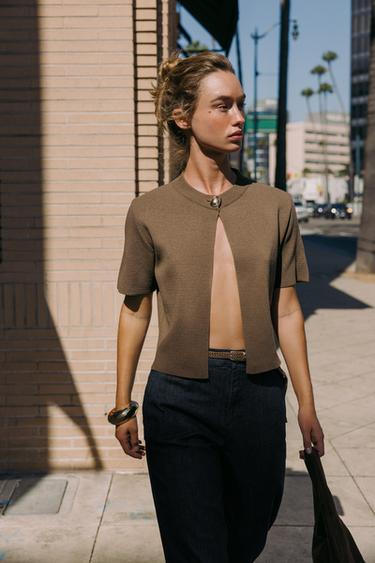 SHORT SLEEVE CARDIGAN - Khaki by Zara