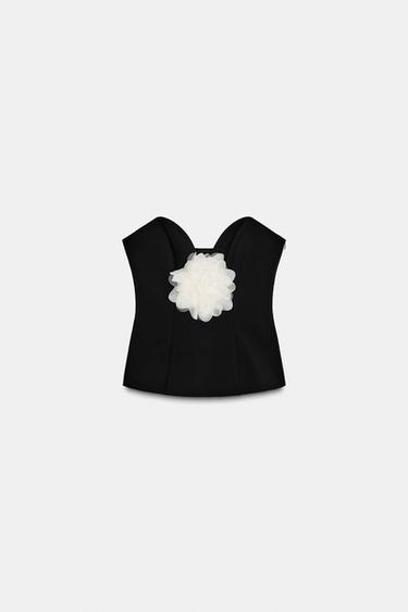 CONTRAST FLOWER BANDEAU TOP - Black by Zara - Image 0