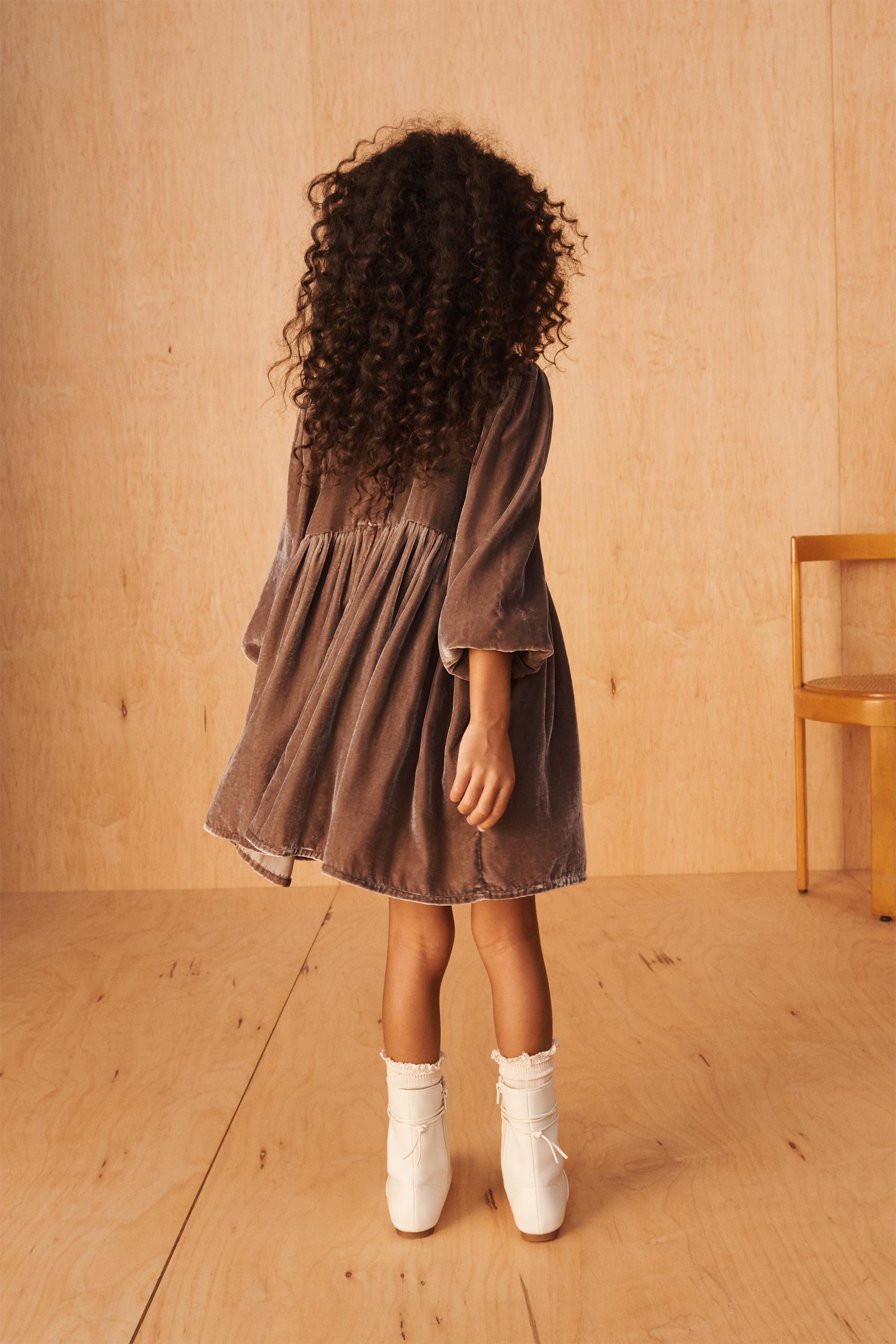 LIMITED EDITION EMBROIDERED SMOCKED VELVET DRESS