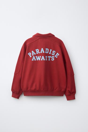 SUDADERA POLO ESTAMPADA TEXTO - Granate de Zara
