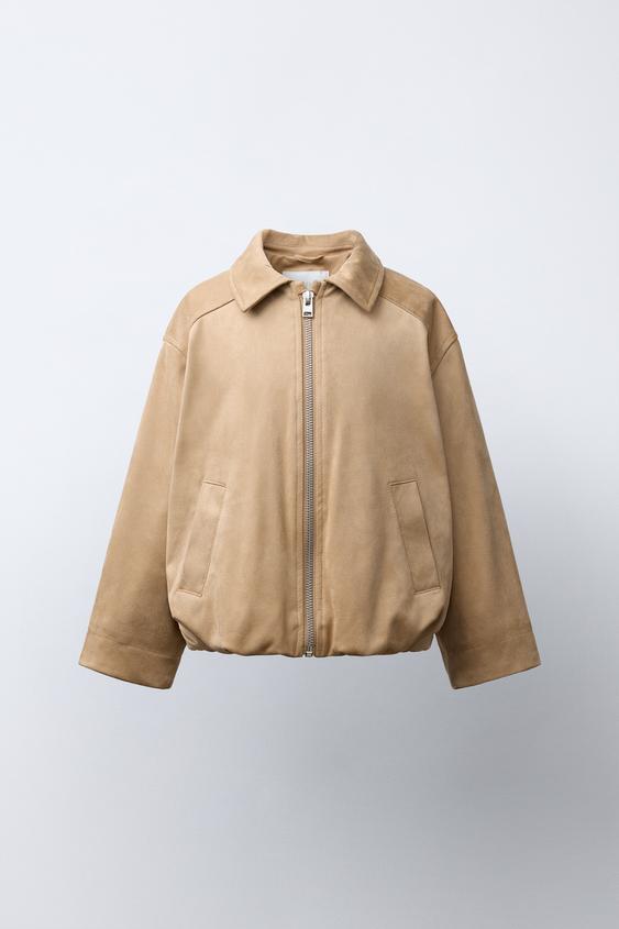 FAUX SUEDE BOMBER JACKET - Beige by Zara - Image 0