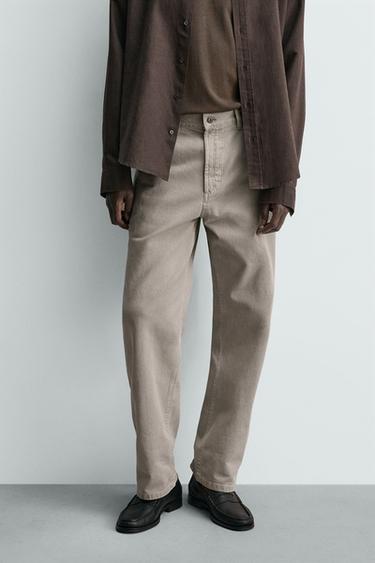 ДЖИНСЫ STRAIGHT FIT С ЭФФЕКТОМ ПОТЕРТОСТИ — СВЕТЛО-БЕЖЕВЫЙ от Zara