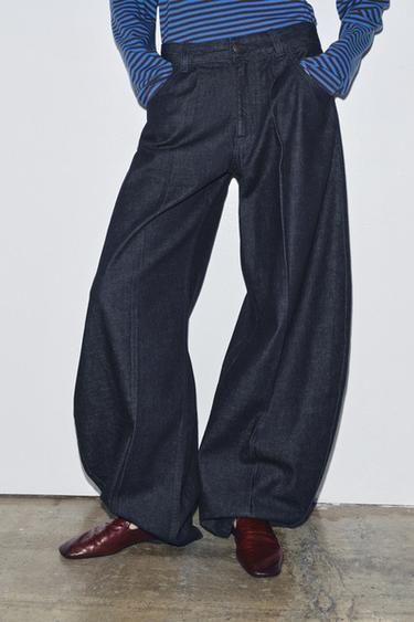 Zara ZW COLLECTION MID-RISE BALLOON JEANS - Blue