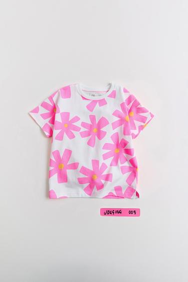 Zara PRINTED T-SHIRT - Light pink