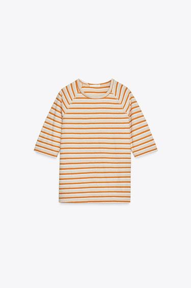 STRIPED T-SHIRT - white-orange by Zara