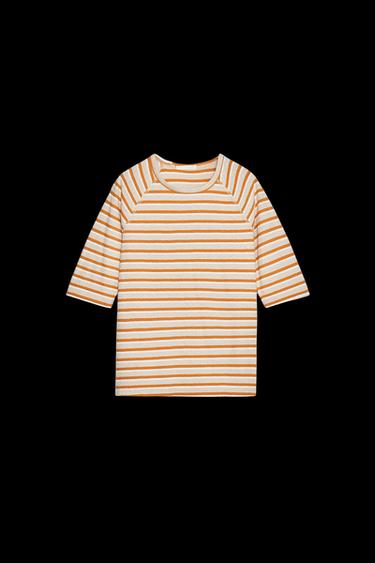 STRIPED T-SHIRT - white-orange by Zara - Image 0