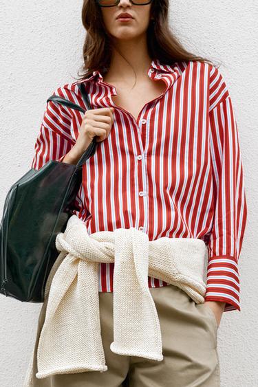 STRIPED SHIRT - White / Red by Zara