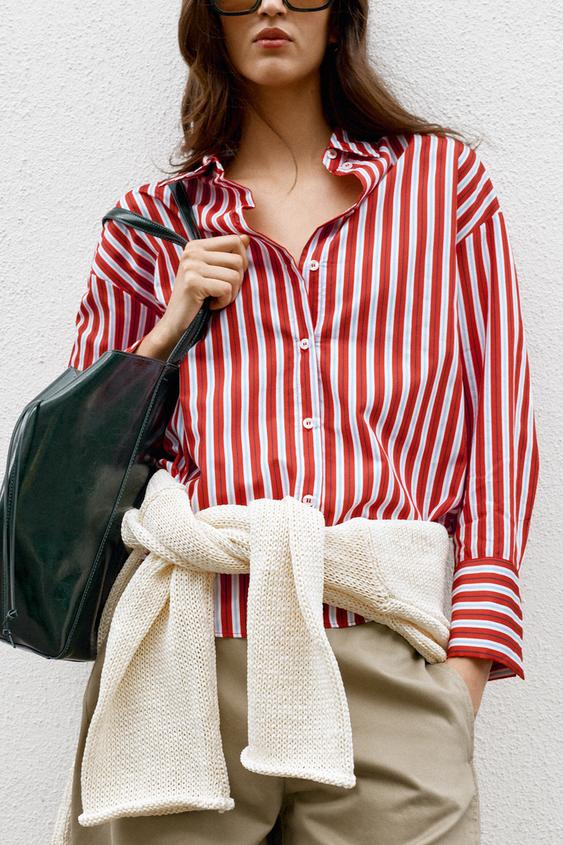 CHEMISE RAYÉE - Blanc / Rouge de Zara - Image 2