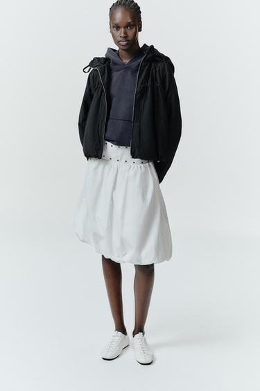 Zara STUDDED BALLOON MIDI SKIRT - White