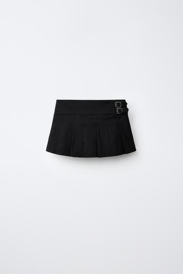 ЮБКА В СКЛАДКУ С ПРЯЖКАМИ — ТЕМНО-СЕРЫЙ от Zara