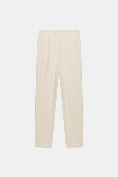SLIM FIT LINEN BLEND CROPPED TROUSERS - Light beige by Zara - Image 7