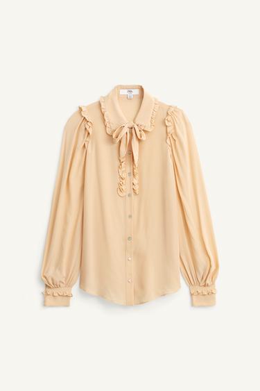 Zara LIMITED EDITION ROMANTIC TIE SHIRT - Peach
