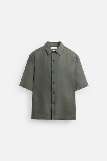 100% LINEN SHIRT - Green / Blue by Zara