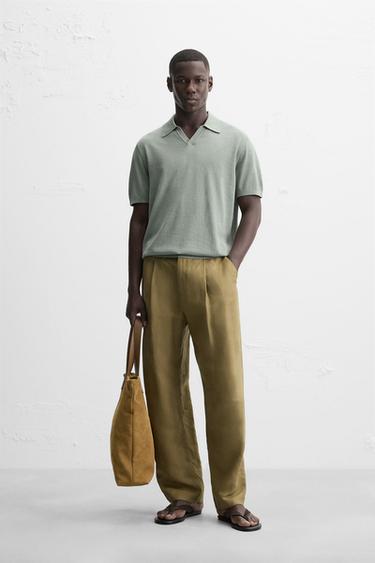Zara COTTON-SILK KNIT POLO SHIRT - Washed green - Image 0