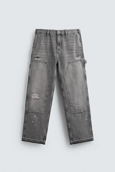 JEANS BOLSILLO CARPINTERO LAVADO - Gris de Zara