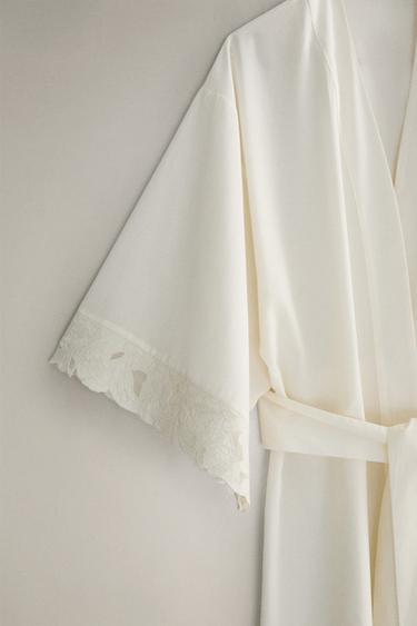 COTTON DRESSING GOWN WITH EMBROIDERY - Ecru by Zara - Image 2
