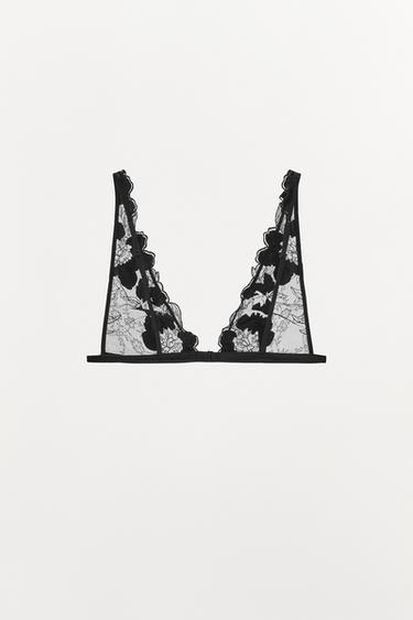 FLORAL LACE TRIANGLE BRALETTE - Black by Zara - Image 4