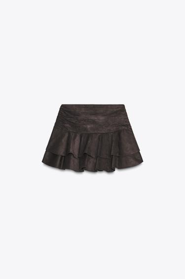 JUPE-CULOTTE EFFET DAIM À VOLANTS - Marron de Zara - Image 1