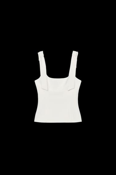 ELASTISCHES TOP MIT SCHLEIFEN - Weiß von Zara