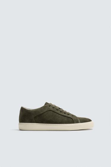 Zara LEATHER SNEAKERS - Khaki Green - Image 0