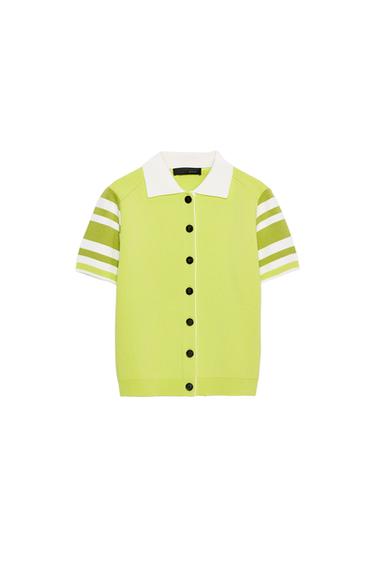 STRIPED POLO CARDIGAN - Fluorescent lime by Zara