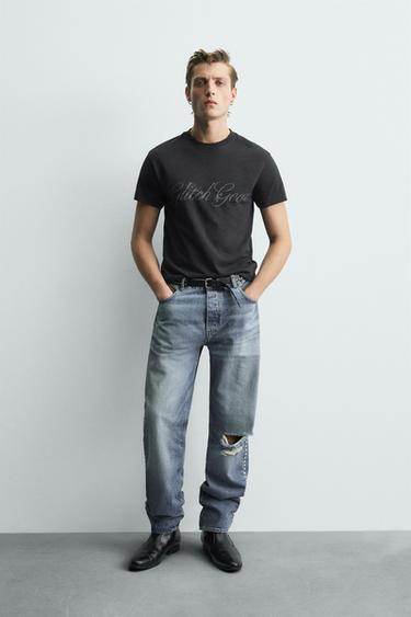 CAMISETA CROPPED FIT TEXTO LAVADO - Gris antracita de Zara - Imagen 0