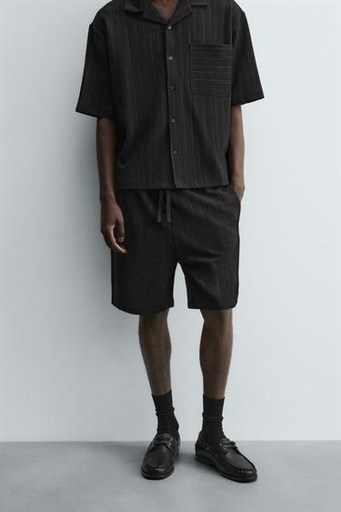 Zara STRIPED RELAXED FIT SHORTS - Black