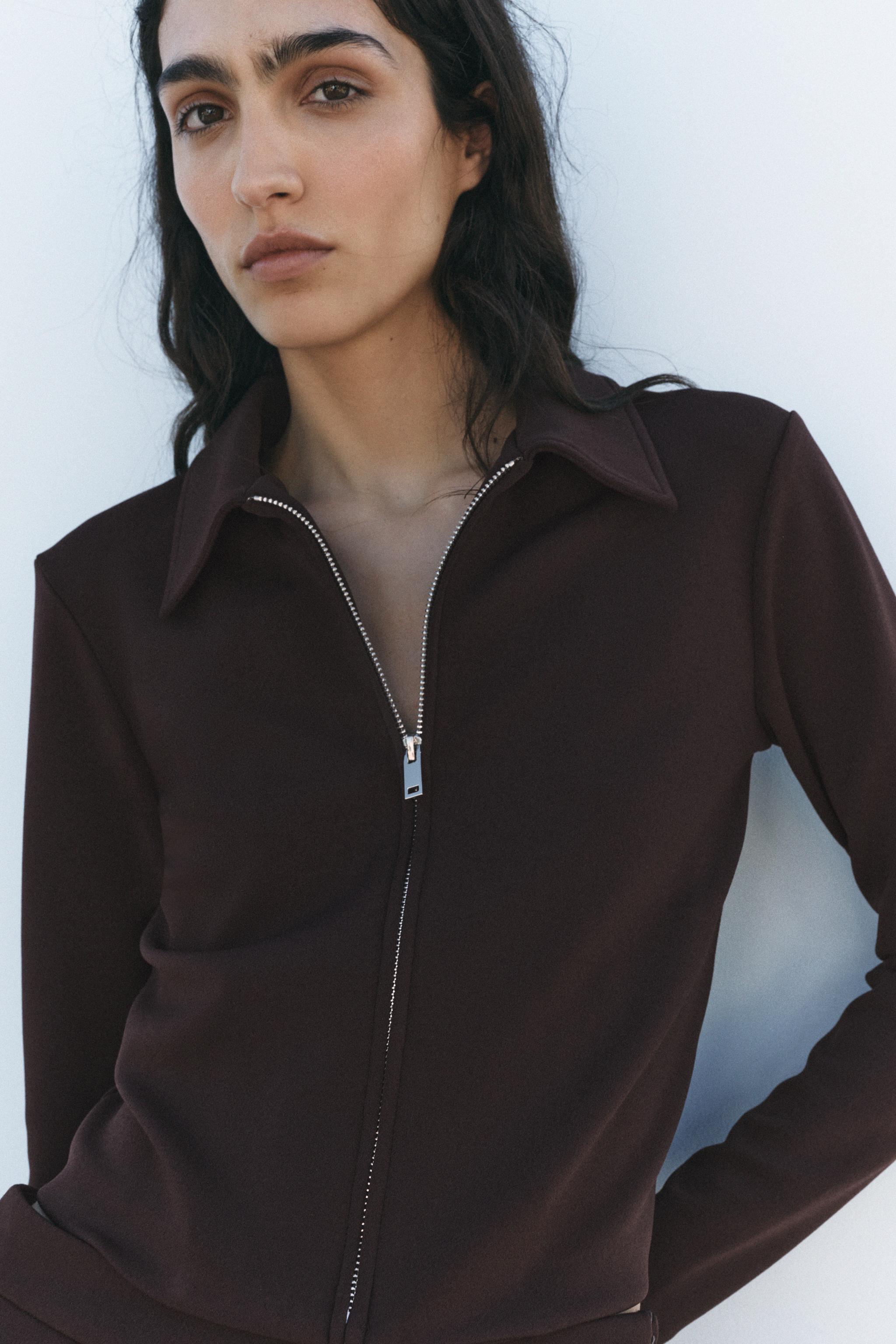 ★ZARA★ CREPE ZIP-UP JACKET CREPE ZIPPER JACKET - Navy blue | ZARA United States