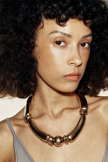 Zara METALLIC PIECES CORD NECKLACE - Golden