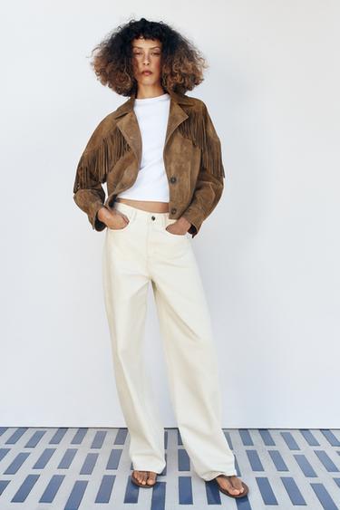 FAUX SUEDE FRINGED JACKET - camel by Zara