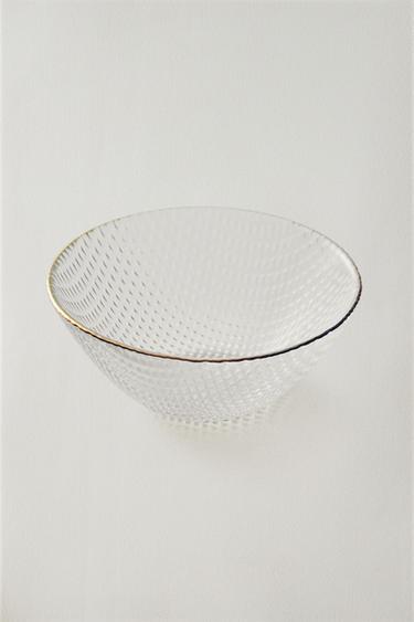 GLASS BOWL WITH RAISED DESIGN AND RIM — Gold 1