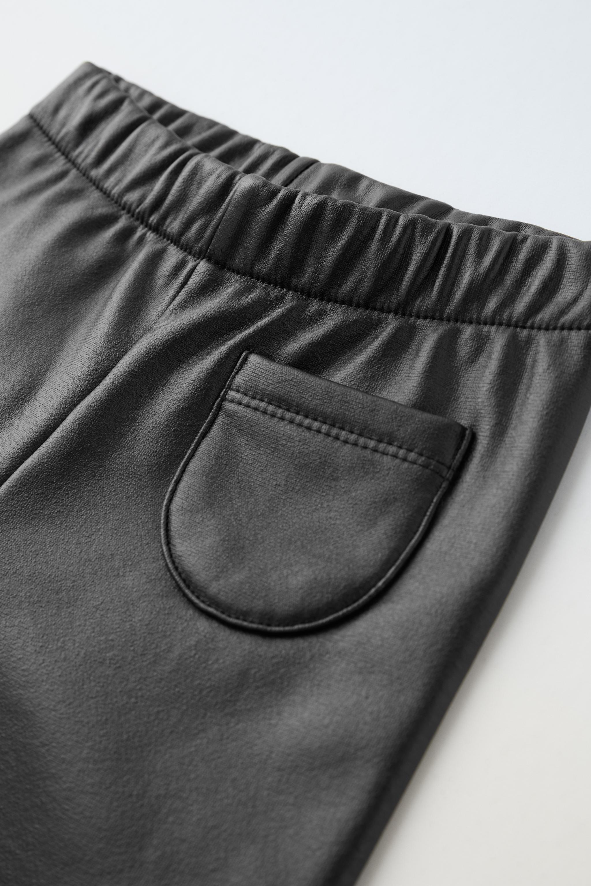 Zara Braun Khaki Suede Faux Leather Trousers Leggings Brown Suede