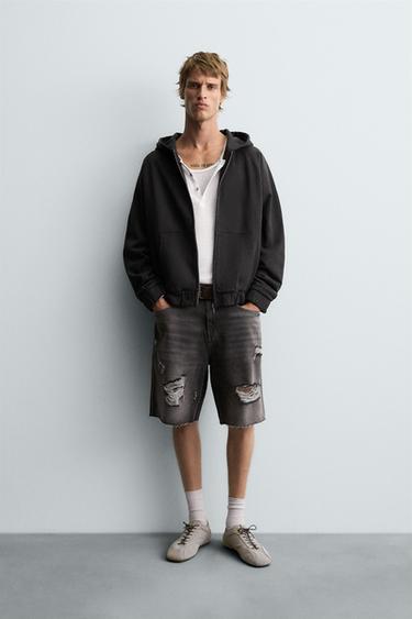 BERMUDA DENIM ROTOS - Carbón de Zara