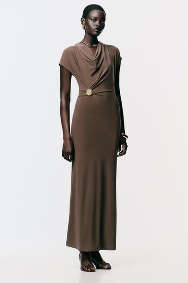 VESTIDO DRAPEADO FORNITURA - Marrón de Zara - Imaxe 0