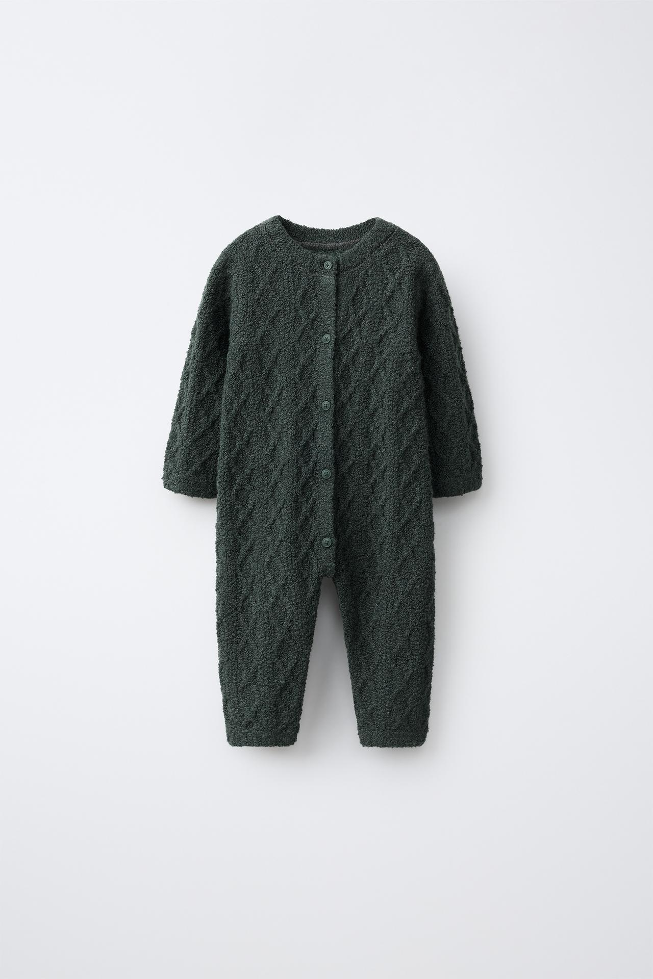 CABLE-KNIT LONG JUMPSUIT — Dark green