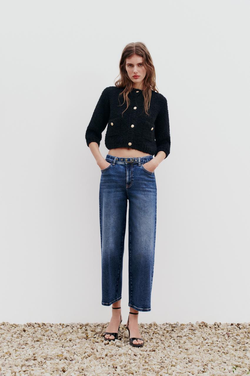 Z1975 BELTED HIGH WAIST CROPPED STRAIGHT JEANS - Blue