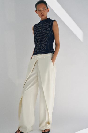 ZW COLLECTION DENIM WAISTCOAT WITH FIREMAN CLASPS - Blue by Zara