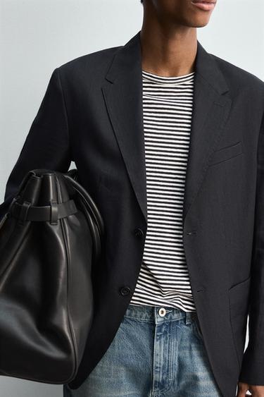 100% LINEN SUIT BLAZER - Navy blue by Zara - Image 4
